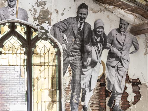Interior Of An Abandoned Church Used As A Canvas For Vintage Photos