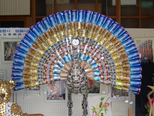 Peacock Sculpture Made From Beer Cans
