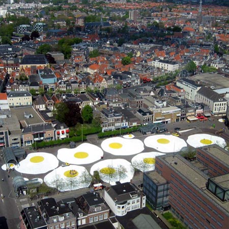 Aerial Photo of Eggcident Art Installation