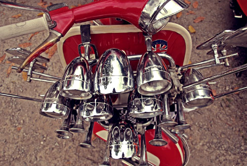 Vespa Scooter With Extra Horns, Mirrors and Head Lamps