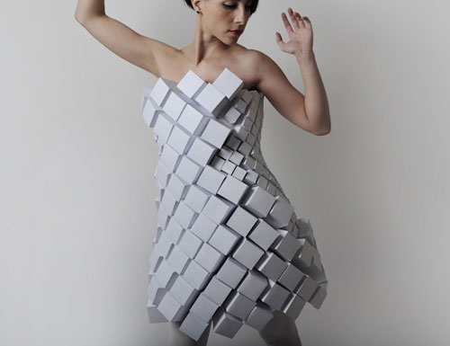 Geometric Dress made from Paper Cubes