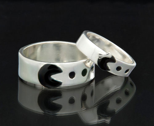 Geeky Themed Silver Pacman Wedding Bands