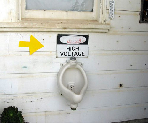 Danger, High Voltage Urinal