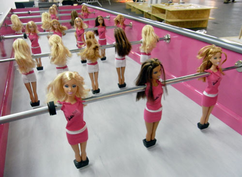 Barbie Dolls As Foosball Players