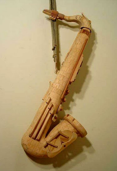 Wood Saxaphone Sculpture