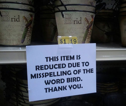 Item Reduced Due To Misspelling Sign